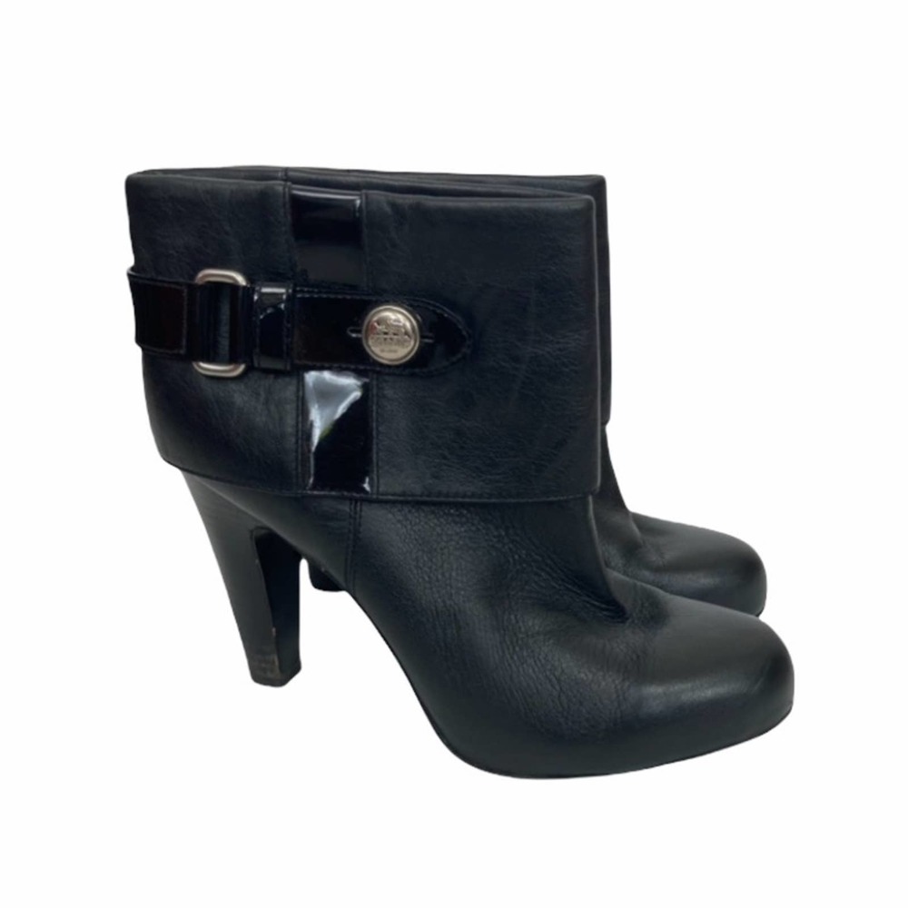 Coach Gene black leather heeled booties Sz 8.5 - Picture 2 of 10